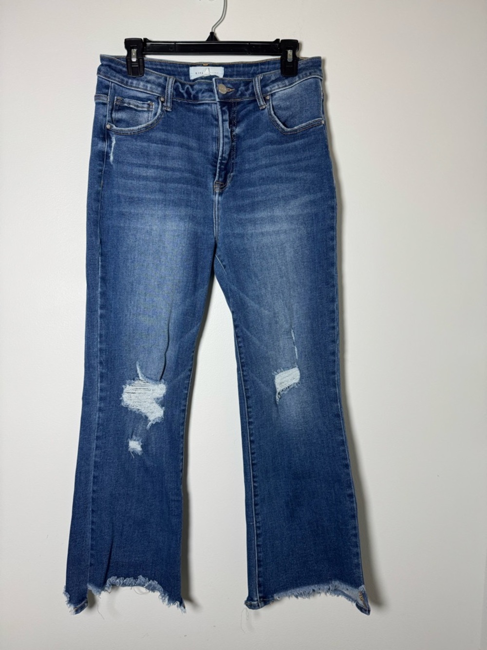 Risen Jeans Cropped Flare Distressed Raw Hem High Rise 13/31